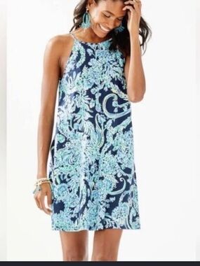 Lilly Pulitzer Navy Blue Paisley Sleeveless Shift Dress